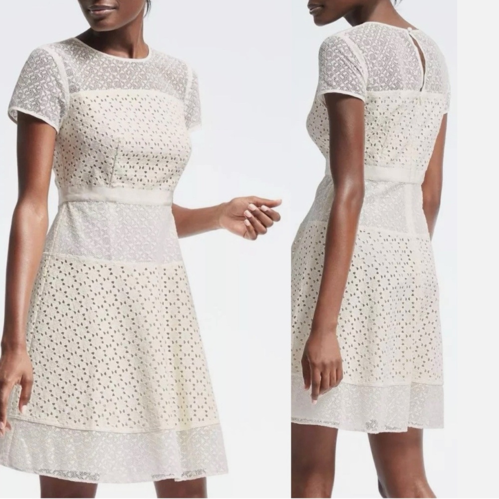 Banana Republic Ivory Lace Fit Flare Dress Bridal Shower Cocktail Size 0